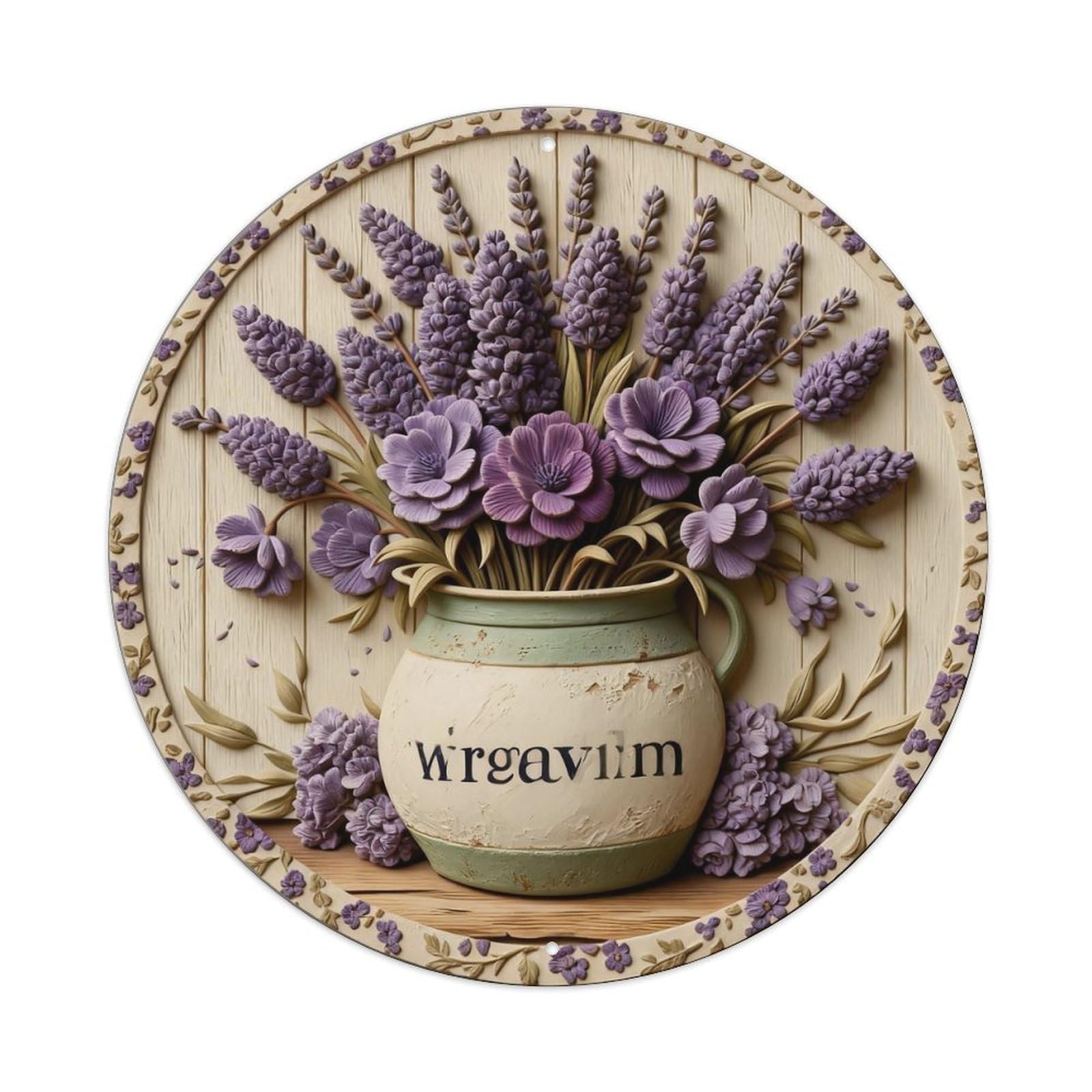 Welcome Vase Lavender Flowers Pattern Round Metal Tin Sign Vintage Wall Decor, Bar Garage Cafe Kitchen Home Wall Art Poster 8x8inches