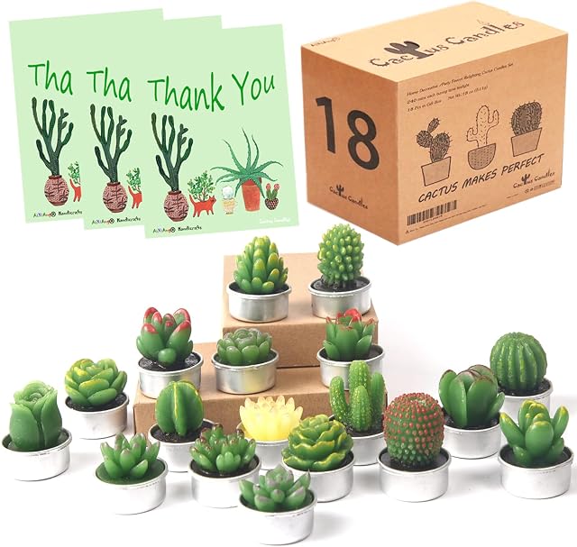 AIXIANG Cactus Candle Succulent Tealight Candles for Home Decor, Wedding Favours Bridal Shower Favours for Guests, Baby Shower Favours (18 Pcs in Gift Box)