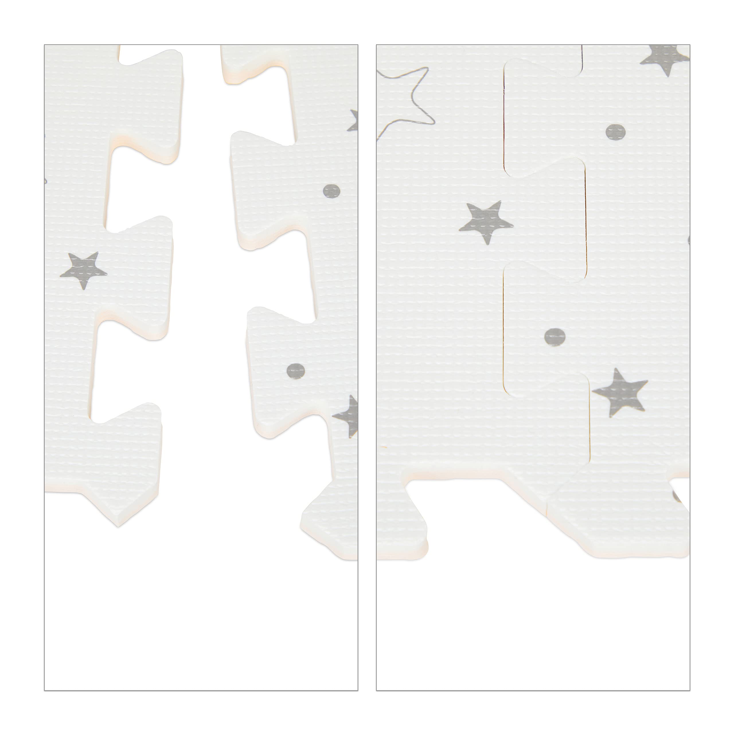 Relaxdays Mata puzzle w gwiazdki, 8 sztuk, pianka EVA, bez substancji szkodliwych, dla niemowląt i dzieci, mata do zabawy, 50 x 50 cm, biała/szara