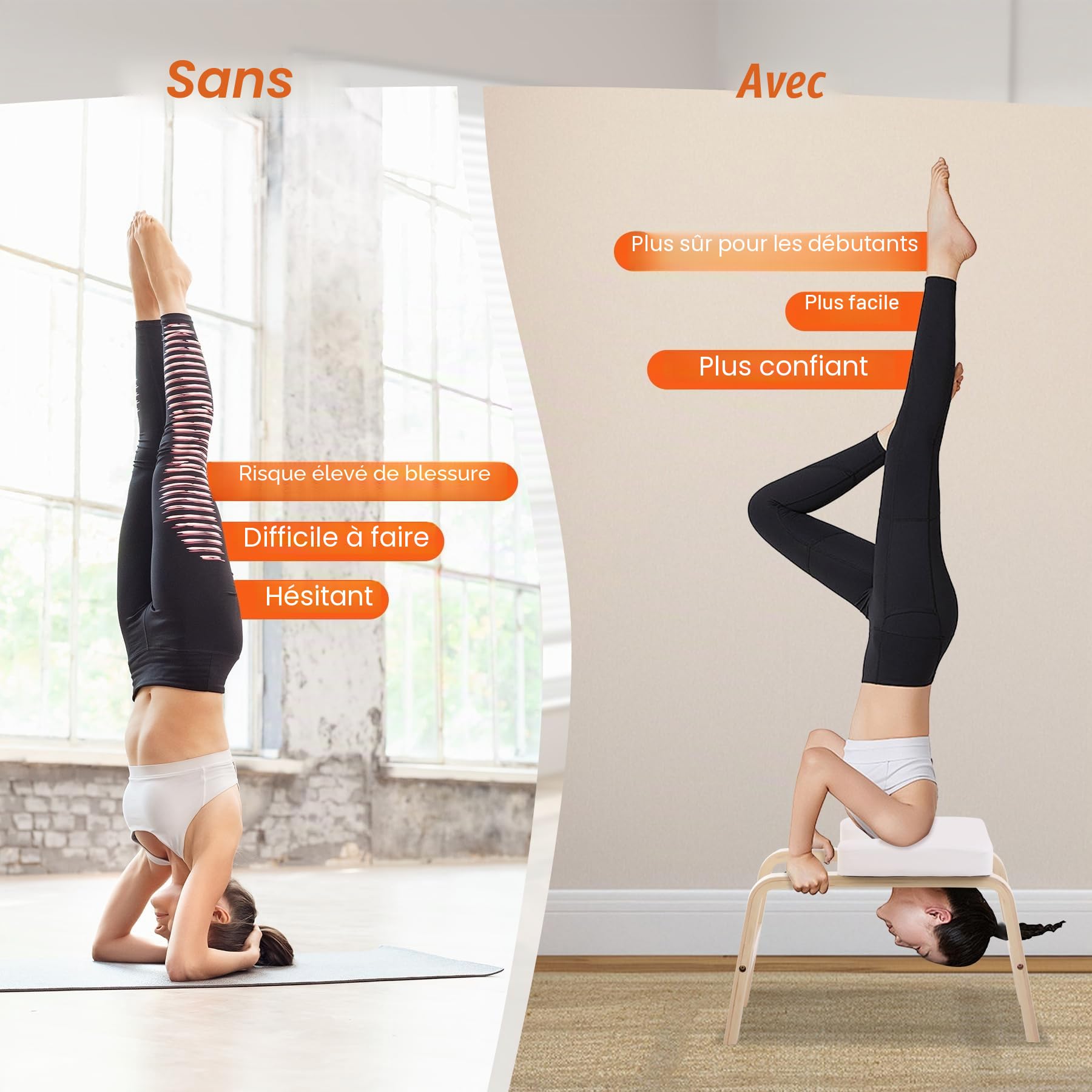 REDCAMP Tabouret de Yoga, Banc d'inversion de Yoga avec Cadre en Bois et Coussinets en polyuréthane, soulage la Fatigue, l'équilibre, Charge de 100 kg, Blanc