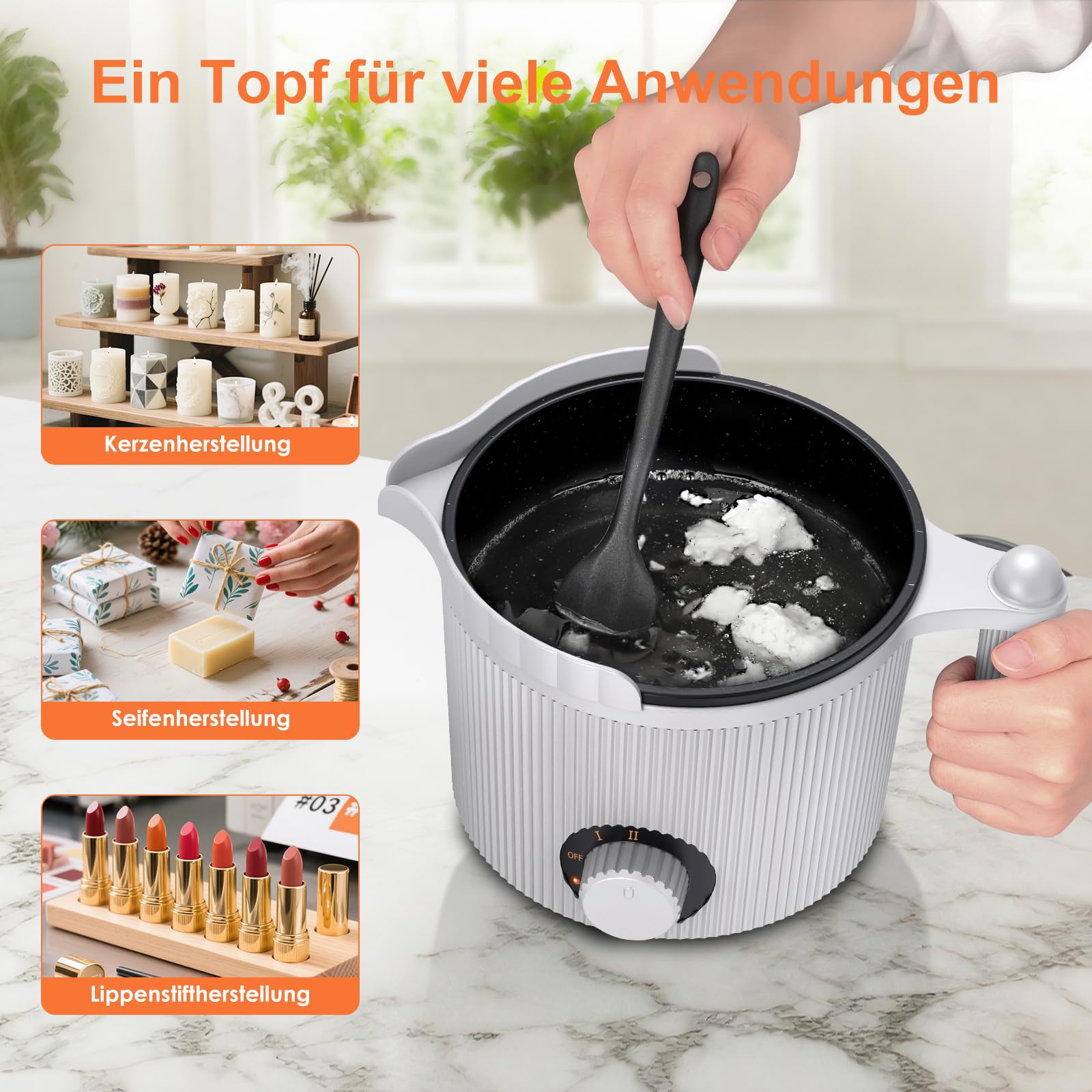 venpow Wachsschmelztopf, kerzen selber machen set für erwachsene Anfänger, für die Kerzenherstellung, Set inkl Wachsschmelzer, Rührlöffel, Thermometer, Docht, Aufkleber und Zentriervorrichtung - Grau