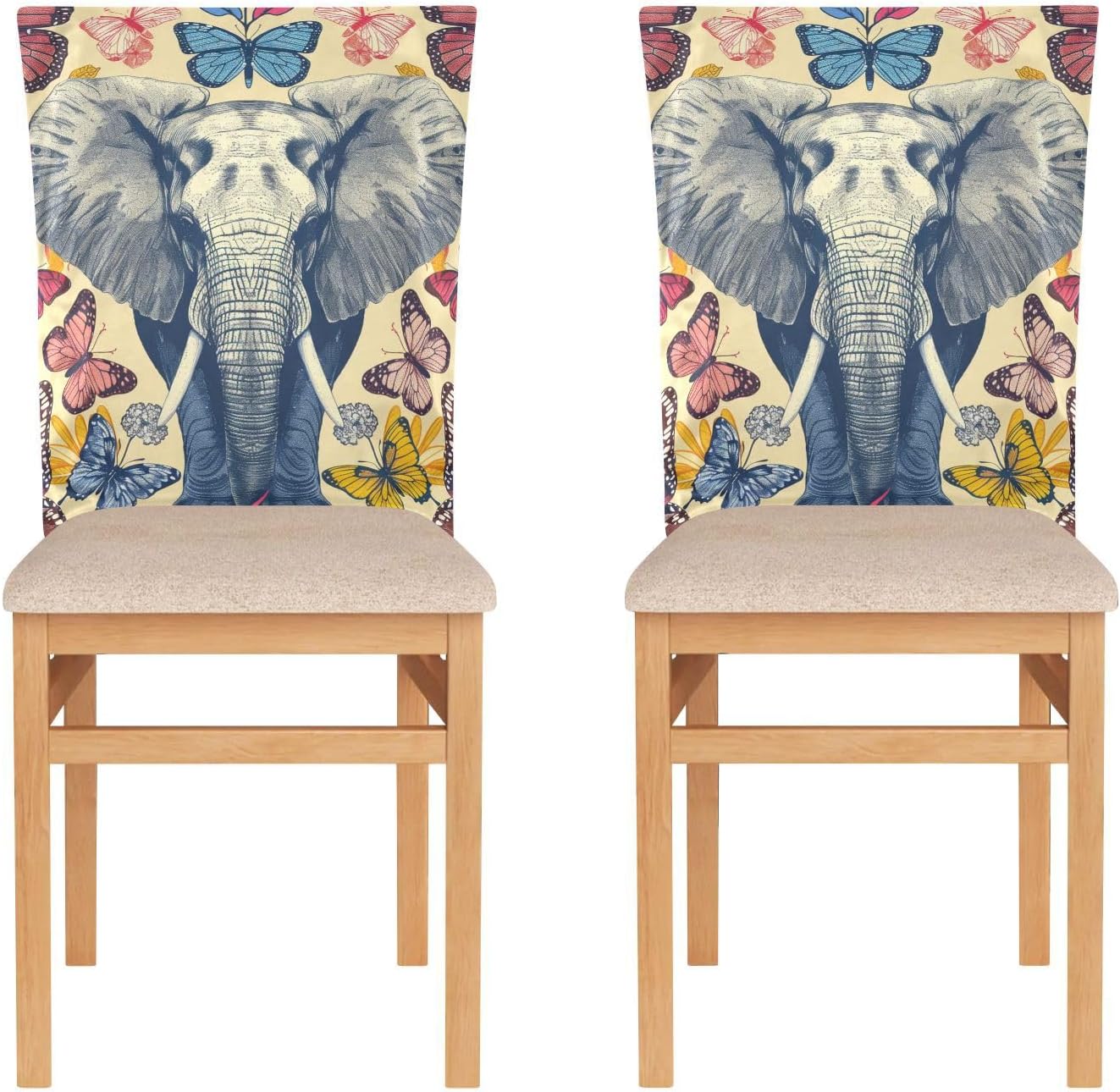 ALAZA Vintage Elephant Butterfly Chair Back Cover Set of 6, Washable Reusable Removable Chair Slipcovers Decorative Chair Cover for Home Kitchen Wedding Party