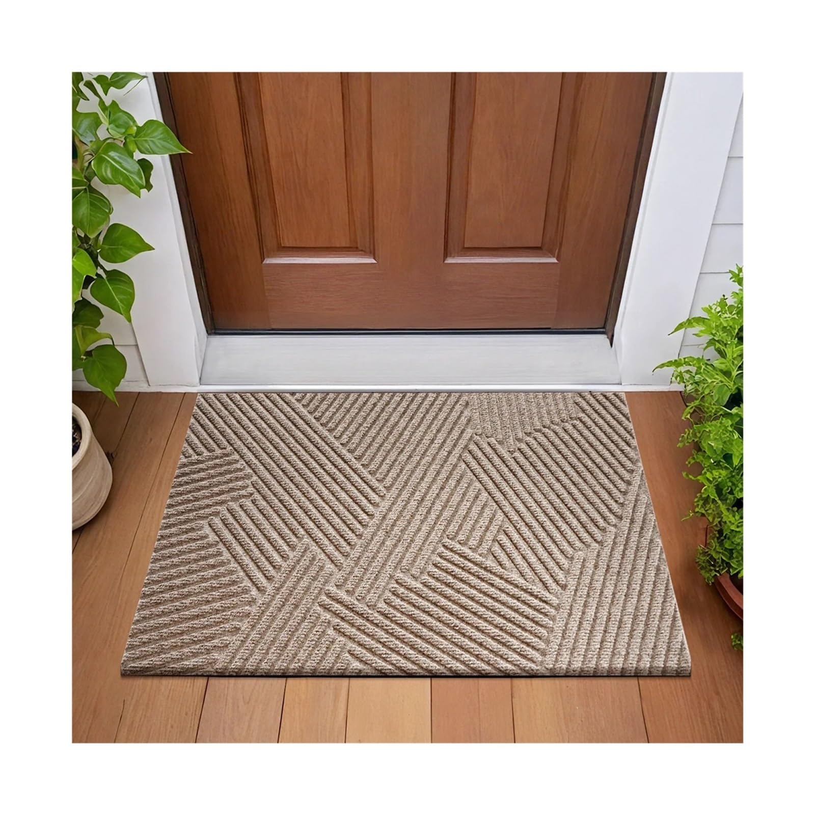 Zerbino Ingresso Esterno Zerbino professionale antiscivolo con motivo geometrico 3D, super assorbente, antipolvere, durevole e lavabile for casa/ufficio(Locus - Khaki,60x90cm)
