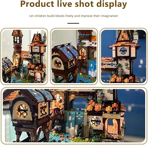 Miniatura 3 de LOVEBRICK Juego de 2488 piezas de construcción de castillo medieval para adultos, diseño arquitectónico, modular, vista de la calle, jardín, villa