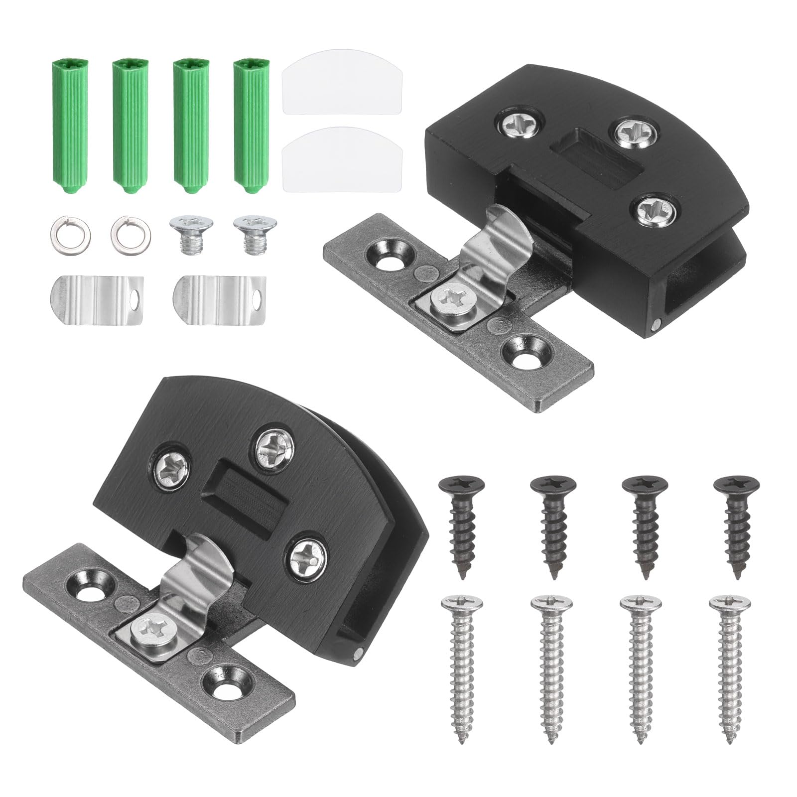 sourcing map 2Pcs Glass Door Hinges, Zinc Alloy No-Drill Glass Shower Door Hinges 90 Degree Cabinet Doors Hinge for 3-7mm Thickness Frameless Doors for Kitchen Bathroom, Black