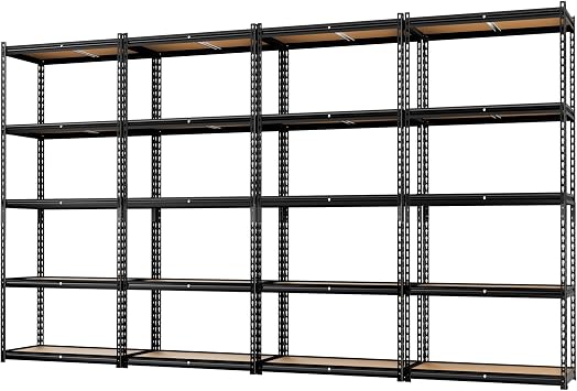 LEVELEVE 5-Tier Storage Shelving Unit, Metal, for Garage, Kitchen, Laundry Room, Adjustable, 35" L x 16" W x 73" H, Rectangular, 4 Pack