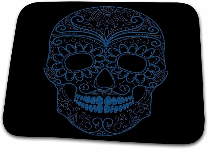 3dRose Bathroom Bath Rug Mat - Blue and Black Sugar Skull Day of The Dead Art PS Creations