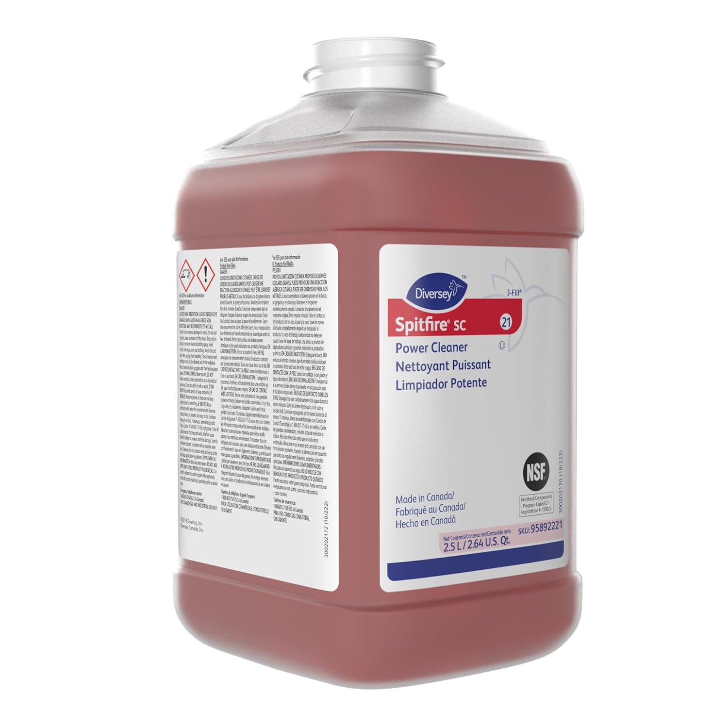 Spitfire Diversey SC 95892221 Liquid Power All-Purpose Cleaner, Heavy Duty Degreaser for Shops & Kitchens, Pine Scent, J-Fill Concentrate, 2.5-Liter