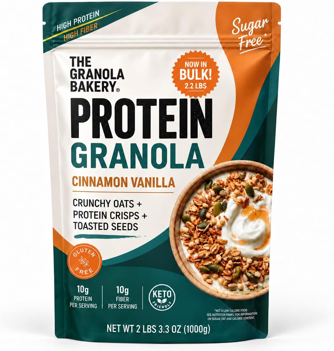 TGB Cinnamon Granola Cereal, 10g Protein, 10g Fiber, Sugar Free, 2.2lb Bag