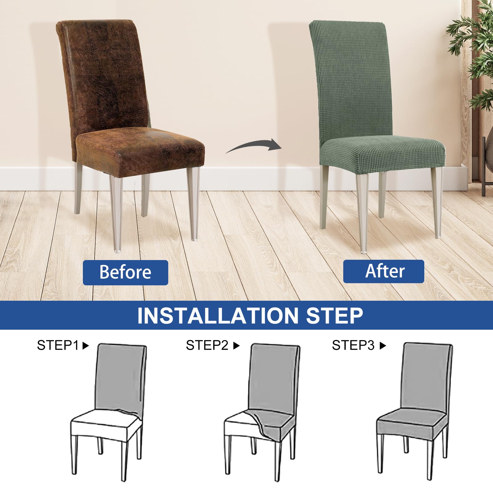 Ystyle Stretch Stuhlhussen 6er Set, Stuhlbezug Elastisch Abnehmbarer Waschbarer, Universal Hussen Für Stühle, Stuhlbezüge Chair Cover Für Hotel Bankett Küche Restaurant Hochzeit Party, Hellgrün