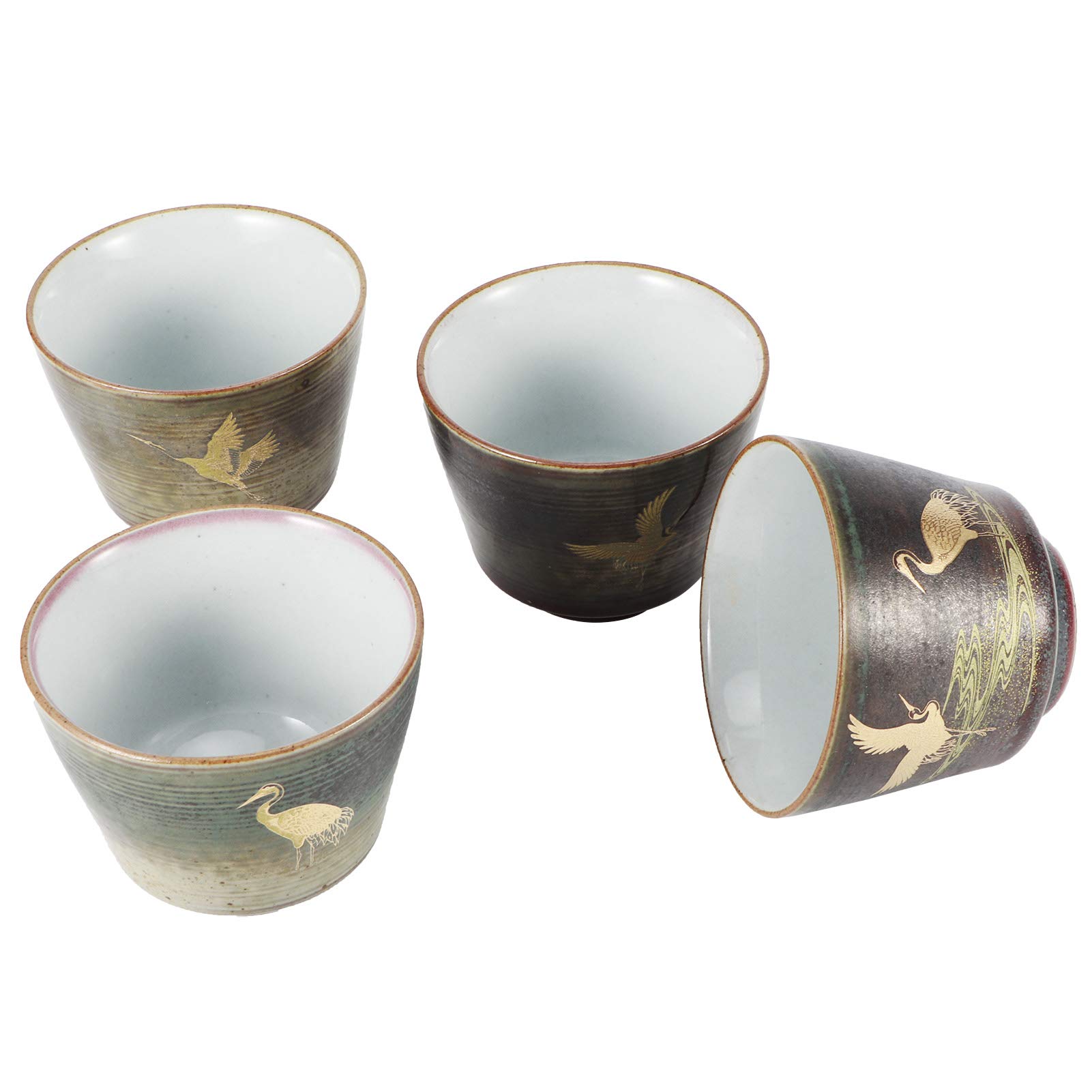 Yosoo Health Gear Ensemble de 4 tasses à thé en céramique, Design japonais artisanal, Tasses rétro pour thé et café, Céramique lisse