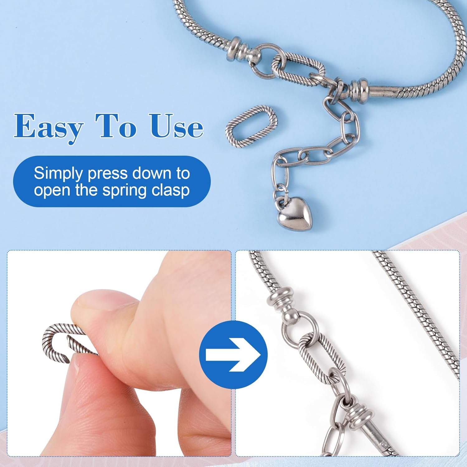 2pcs 925 Sterling Silver Jewelry Clasps, Hypoallergenic Necklace Enhancer Shortener, Spring Rings Clasp Connector Keychain Clip for Bracelet Anklet Jewelry Making- Black - Image 4