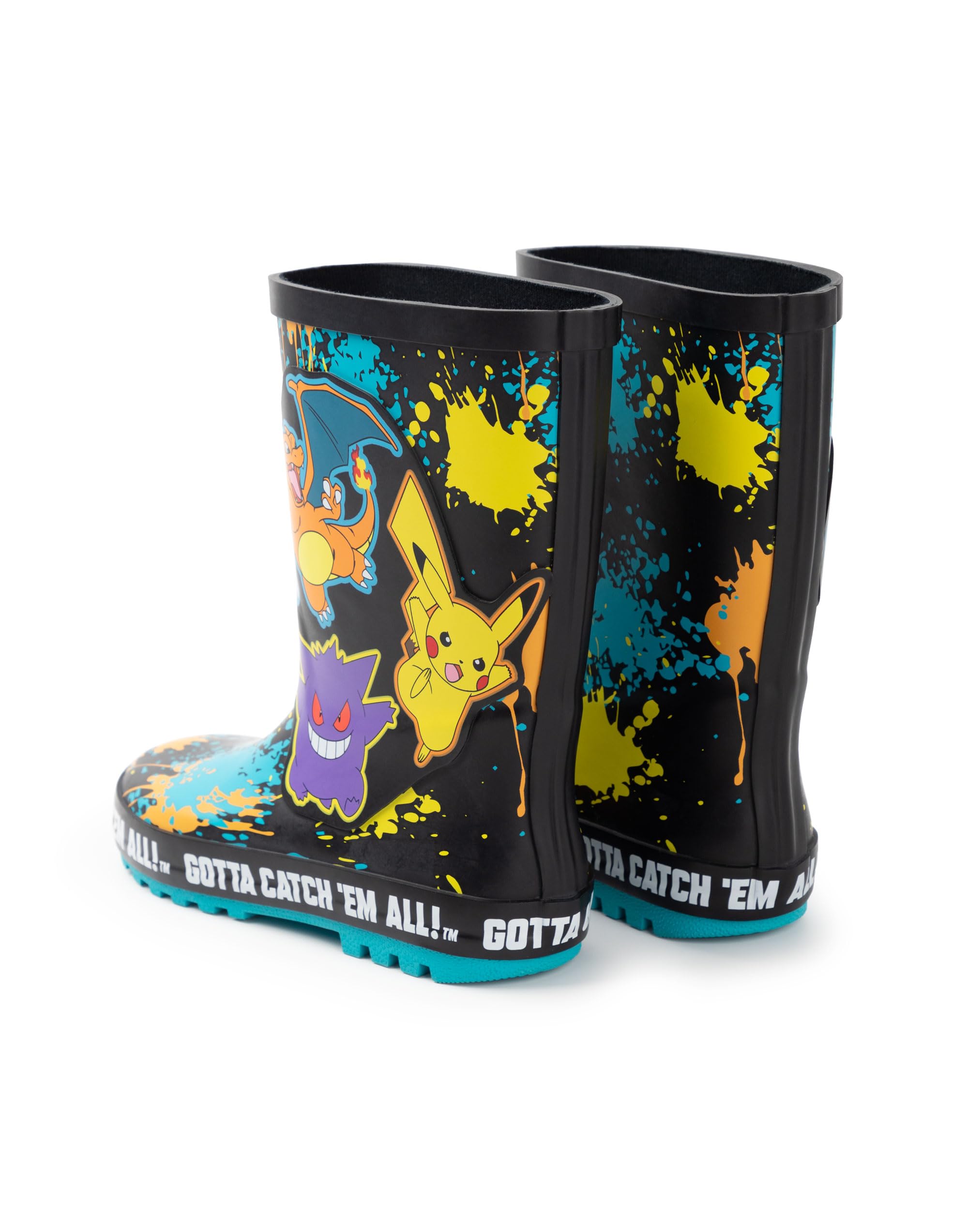 Pokémon Bottes Wellington Garçons | Bottes en caoutchouc pour enfants avec impression de personnages Pikachu, Gengar et Charizard en noir