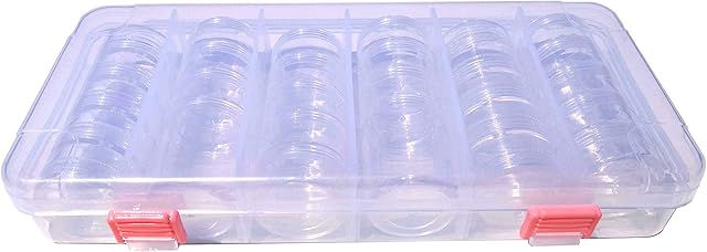 DJUNXYAN Transparent Plastic Removable 28 Pots Storage Jars with Large PC Snap-Lcok Collection Storage Container Organizer for Beads Pills Nail Art Glitter Rhinestones Supplies DIY Tools Accessories