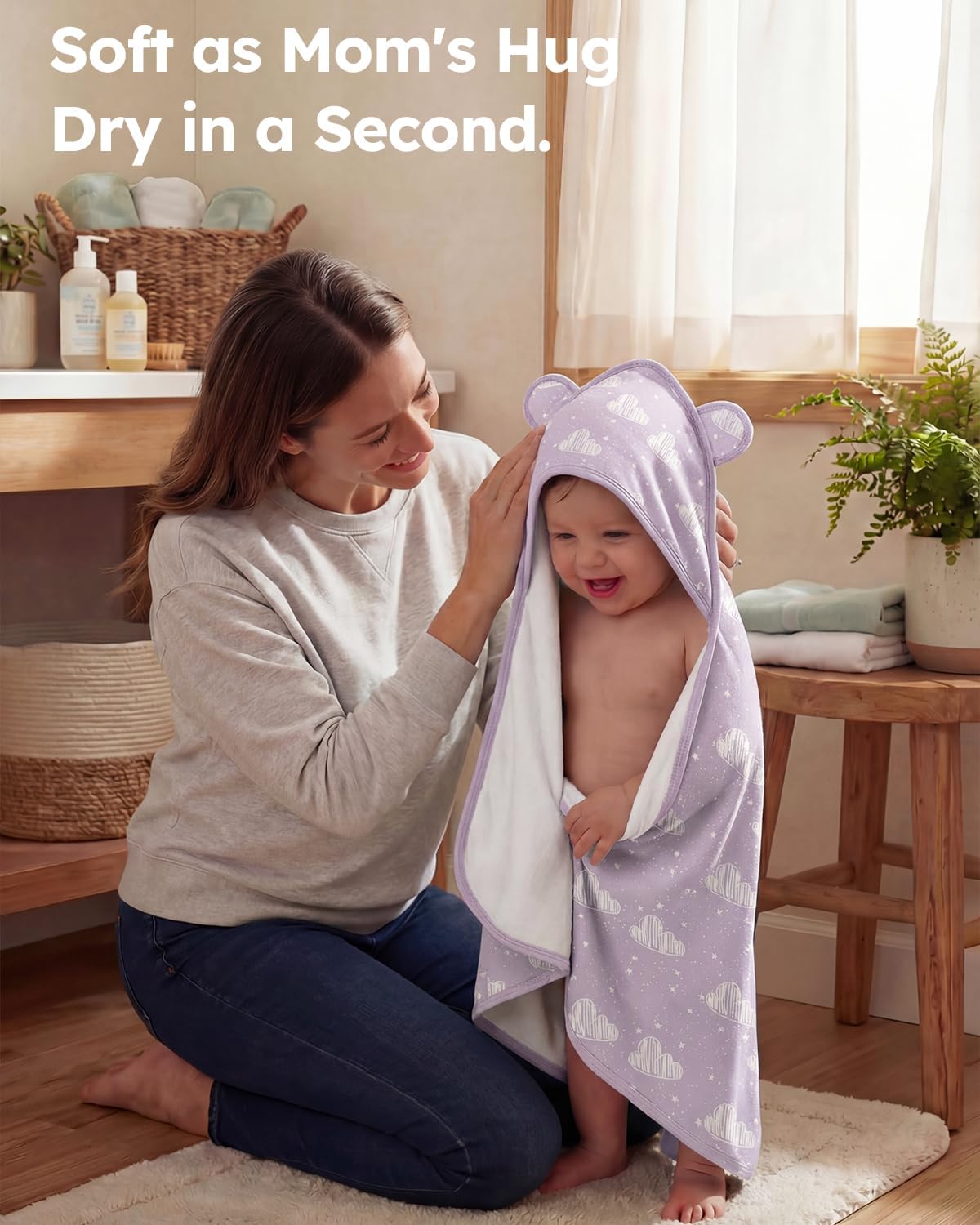 Yoofoss Hooded Baby Towels for Newborn 100% Organic Cotton Baby Bath Towel with Hood for Babies, Infant, Toddler and Kids, 32x32Inch, Soft and Absorbent Newborn Essential