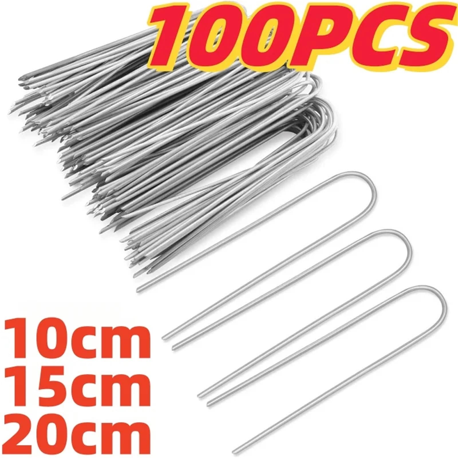 100 Pezzi di graffette zincate for Giardinaggio, da Giardino a U, Chiodi Terra, picchetti for Tubi Recinzione, for zolle, Punte for per Giardini(Silver-4cmx10cm)
