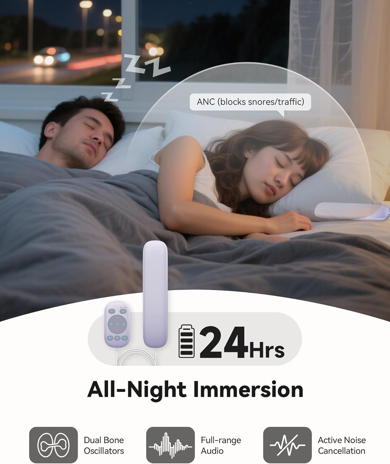 Under Pillow Speaker Bluetooth 5.4 with Bone Conduction, Wired Remote, 3 Timer - White Noise Sound Machine, 24H Playtime, 36 Soothing Sleep Sounds for Adults, Kids, Side Sleepers, Office Nap