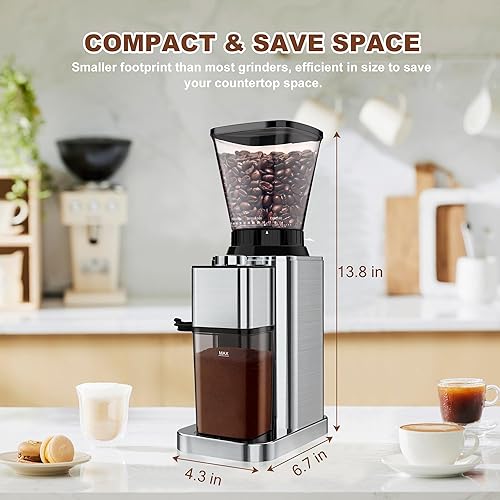 Miniatura 7 de Molinillo eléctrico de café cónico, molinillo de granos de café expreso para uso doméstico, ajustable, 48 ajustes de molienda, temporizador de