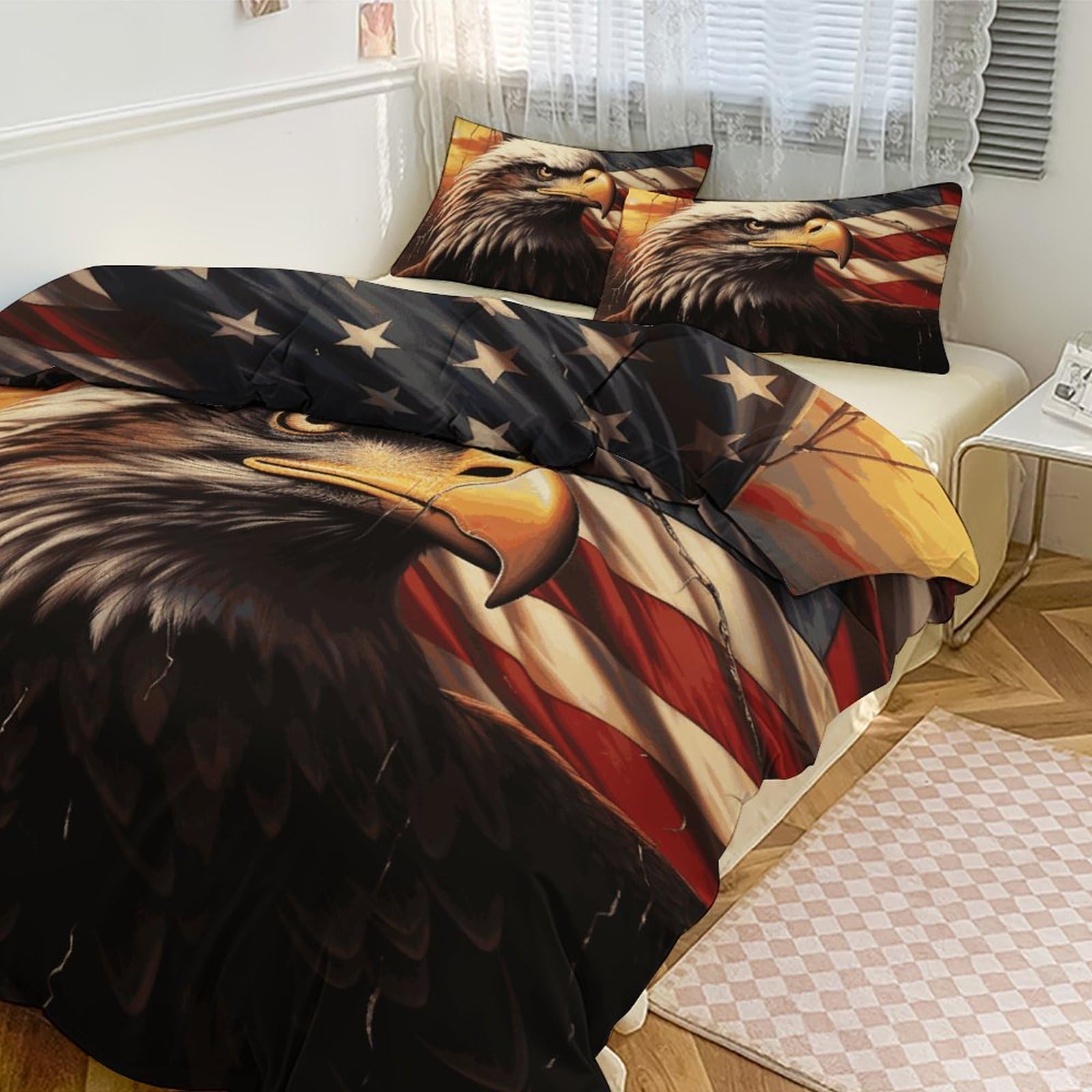 Couette pour grand lit 3 pièces épaisses et douces au motif aigle américain