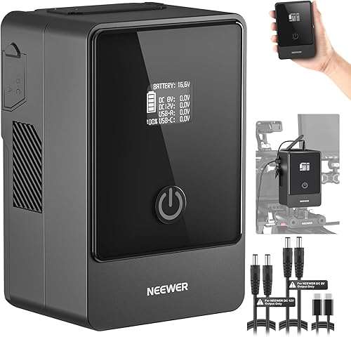 NEEWER Mini batería de montaje en V PS099E, 6800mAh 99Wh 14.5V V Lock Batería con cable tipo CDC5521DC5525, pantalla OLED, carga rápida 65W PD USB