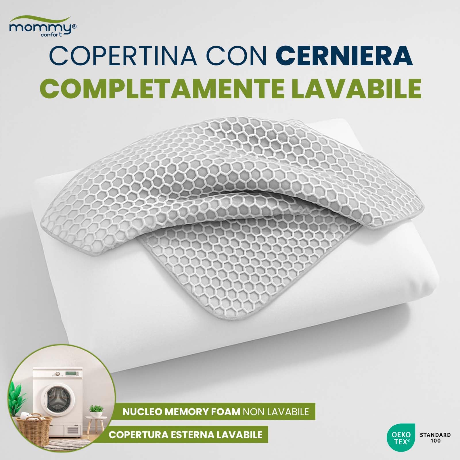Cuscino Cervicale Viscoelastico Memory Foam 60x40 – Nucleo 100% Visco ad Alta Densità – Federa TPE 4D a Nido Effetto Massaggio – Allevia Dolori Cervicali – Fodera Rimovibile Lavabile