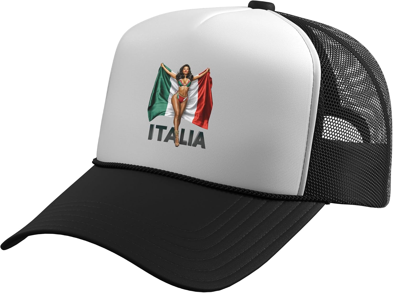 Beautiful Italian Pride Woman Italy Flag Trucker Hat with Adjustable Mesh Back
