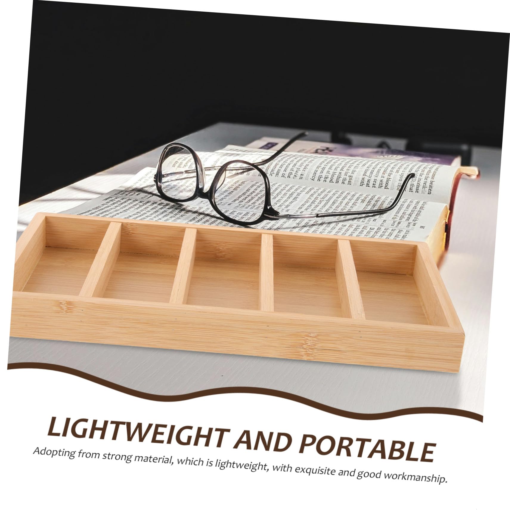 Bandeja Organizadora 5 Compartimentos 2 Piezas de Madera para Gafas de Sol | Khaki, Vitrina para Gafas de Sol para Tienda y Escaparate, Celebracion Verano, Organizador de Almacenamiento de Gafas de Sol