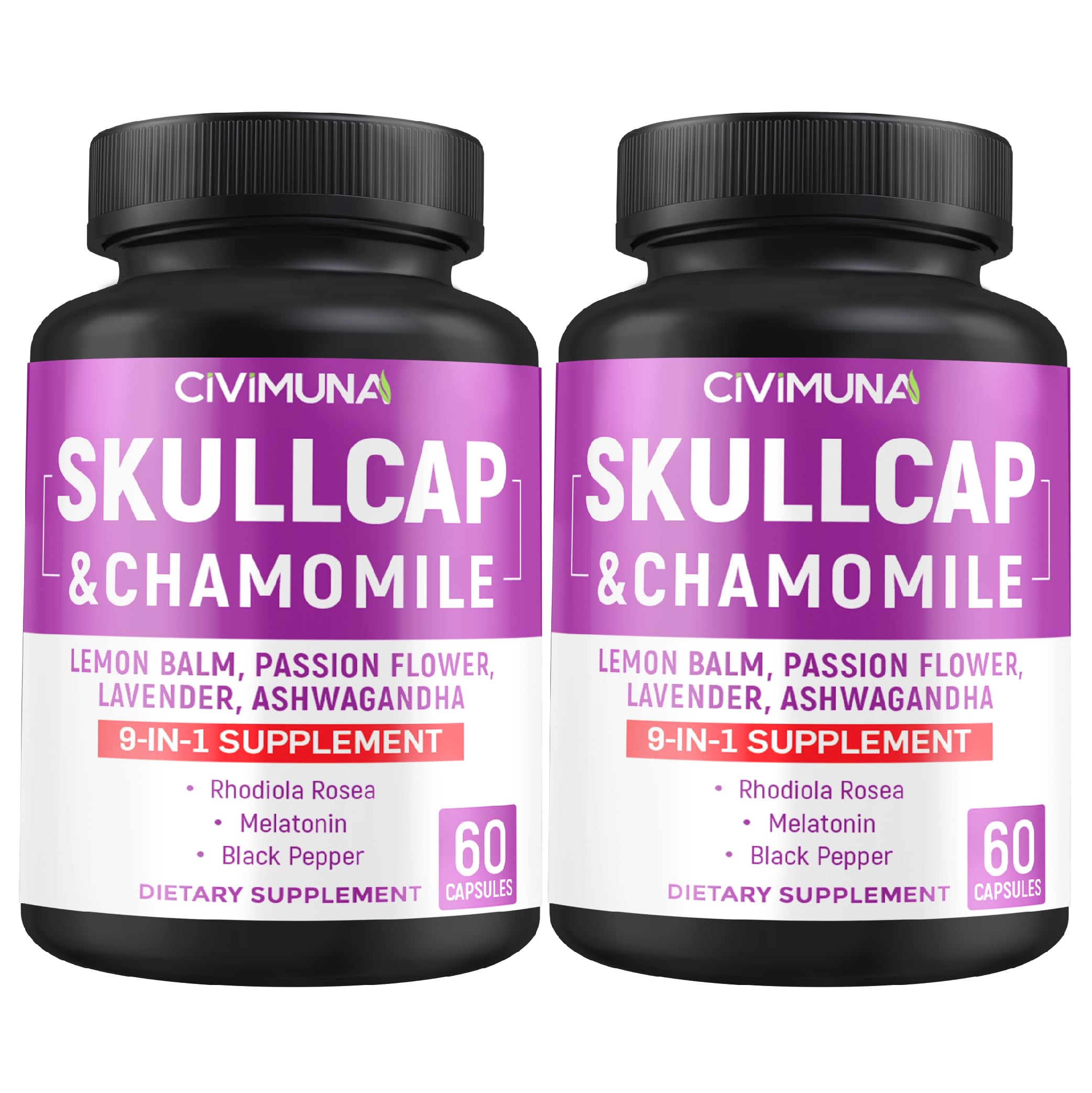 Skullcap Capsules with Skullcap, Chamomile, Lemon Balm and More - 120 Capsules for 4 Months Supply (Pack of 2)