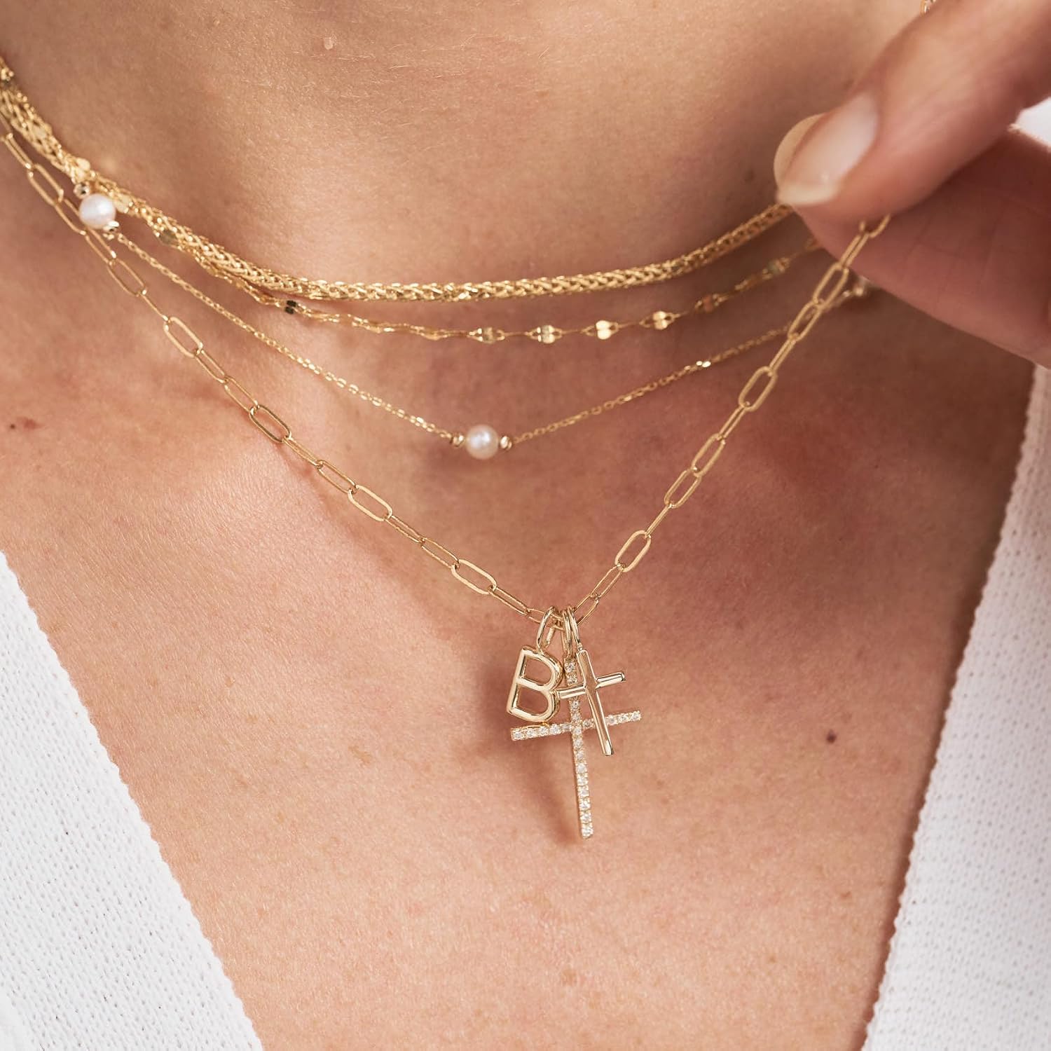 Gelin 14k Solid Gold Cross Charm Pendant for Women
