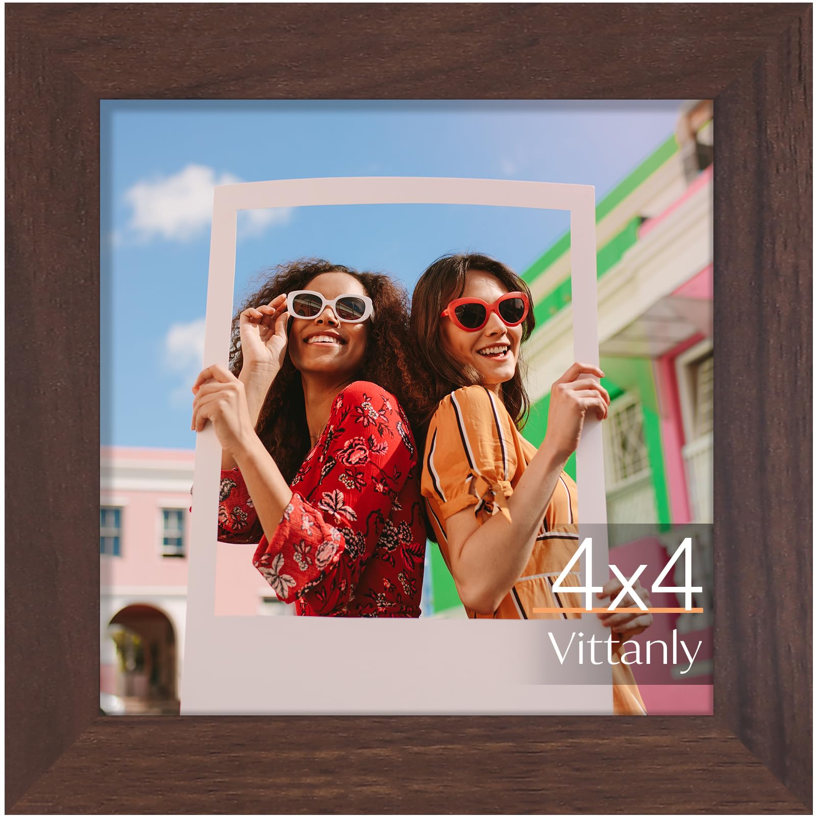 Vittanly 4x4 Picture Frame, Premium Material with Shatter Resistant Plexiglass, Photo Frame for Wall or Table Top Display, Brown, 1 Pack — image 1