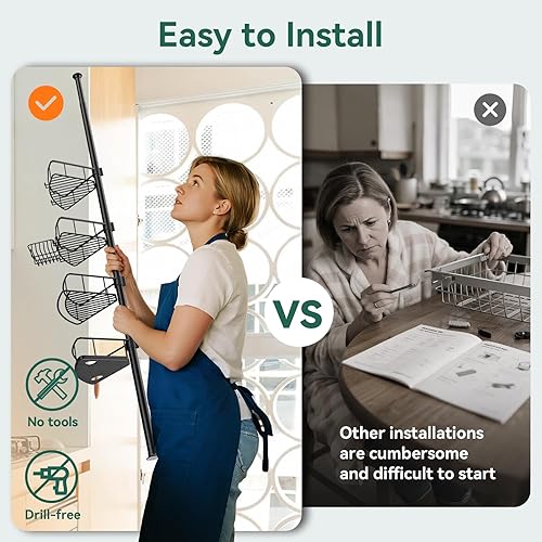 Miniatura 5 de Poste de tensión esquinero para regadera, organizador de barra de tensión de ducha de 4 niveles a prueba de óxido, ajustable de 25 a 125 pulgadas,