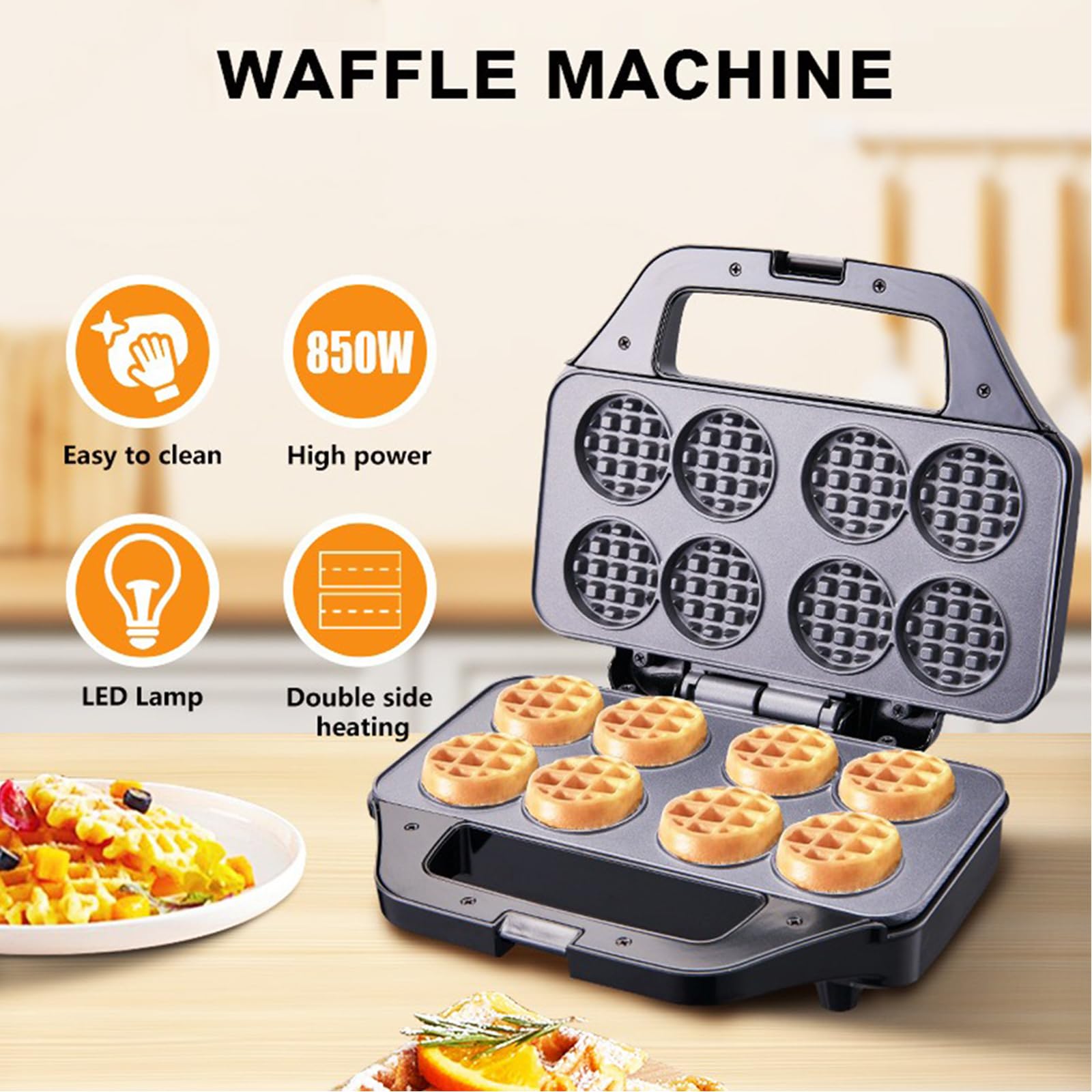 Mini Gaufrier Waffle Maker 850W, Voyant LED, Revêtement Antiadhésif, Poignée Tactile Cool, Machine À Gaufre Pour Le Petit Déjeuner, Les Collations Et Les Desserts