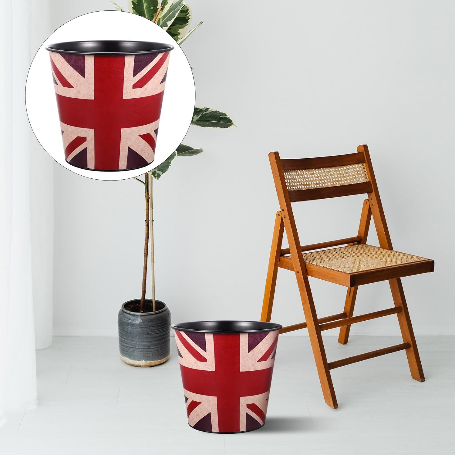 Happyyami Large Garbage Can - Retro Style USA Map & Flag Trash Can - Iron Material - Decorative Waste Container - Perfect for Kitchen, Living Room, Bedroom & More