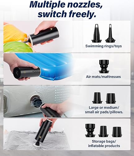 Miniatura 3 de HK Bomba de aire para inflables, bomba de colchón de aire, batería de 4000 mAh y luz de campamento, mini bomba de aire eléctrica recargable por USB,