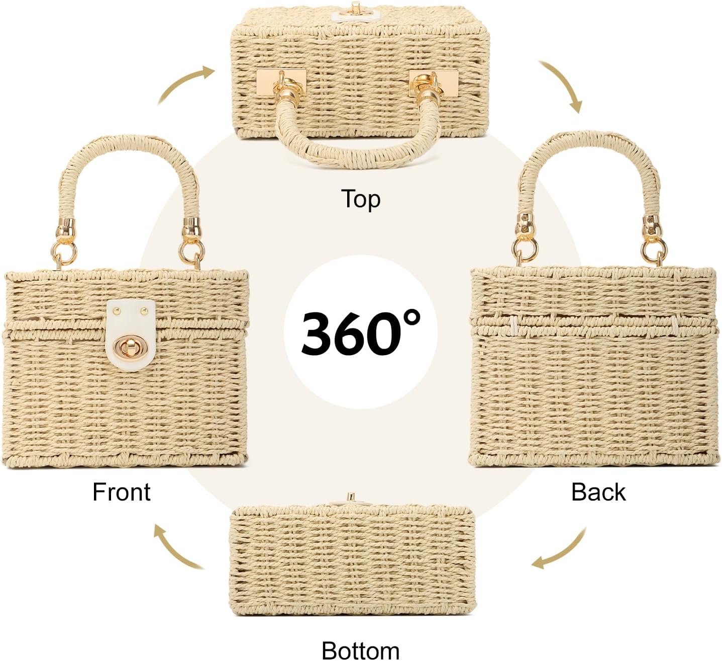 Handwoven Straw Basket Bag for Women Small Rattan Square Tote Wicker Straw Crossbody Bag