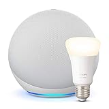Echo (4. Generation) | Mit herausragendem Klang | Weiß + Philips Hue Smarte Lampe (E27), Funktionert mit Alexa