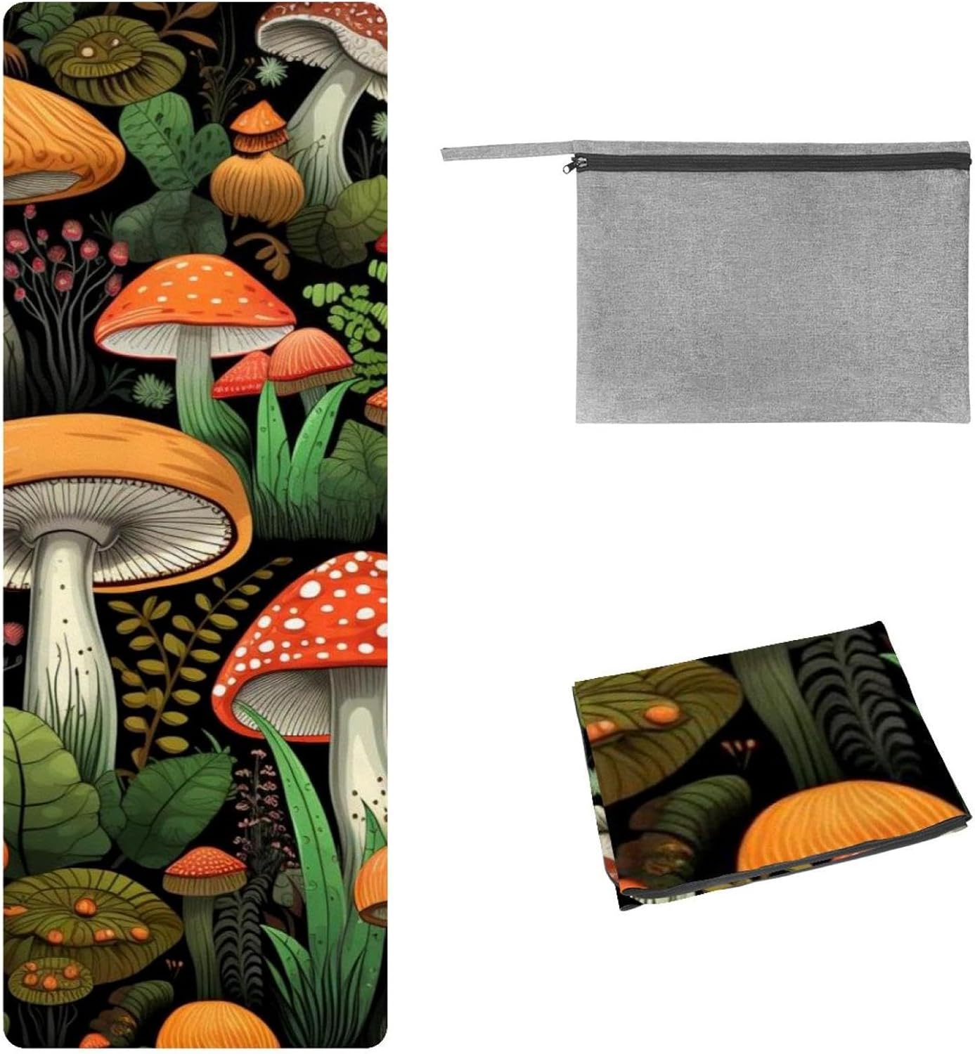 Yoga Towel, Mushroom Pattern Non Slip Sweat Absorbent Hot Yoga Mat Towel for Hot Yoga, Pilates and Fitness - 72.8" x 26.8"