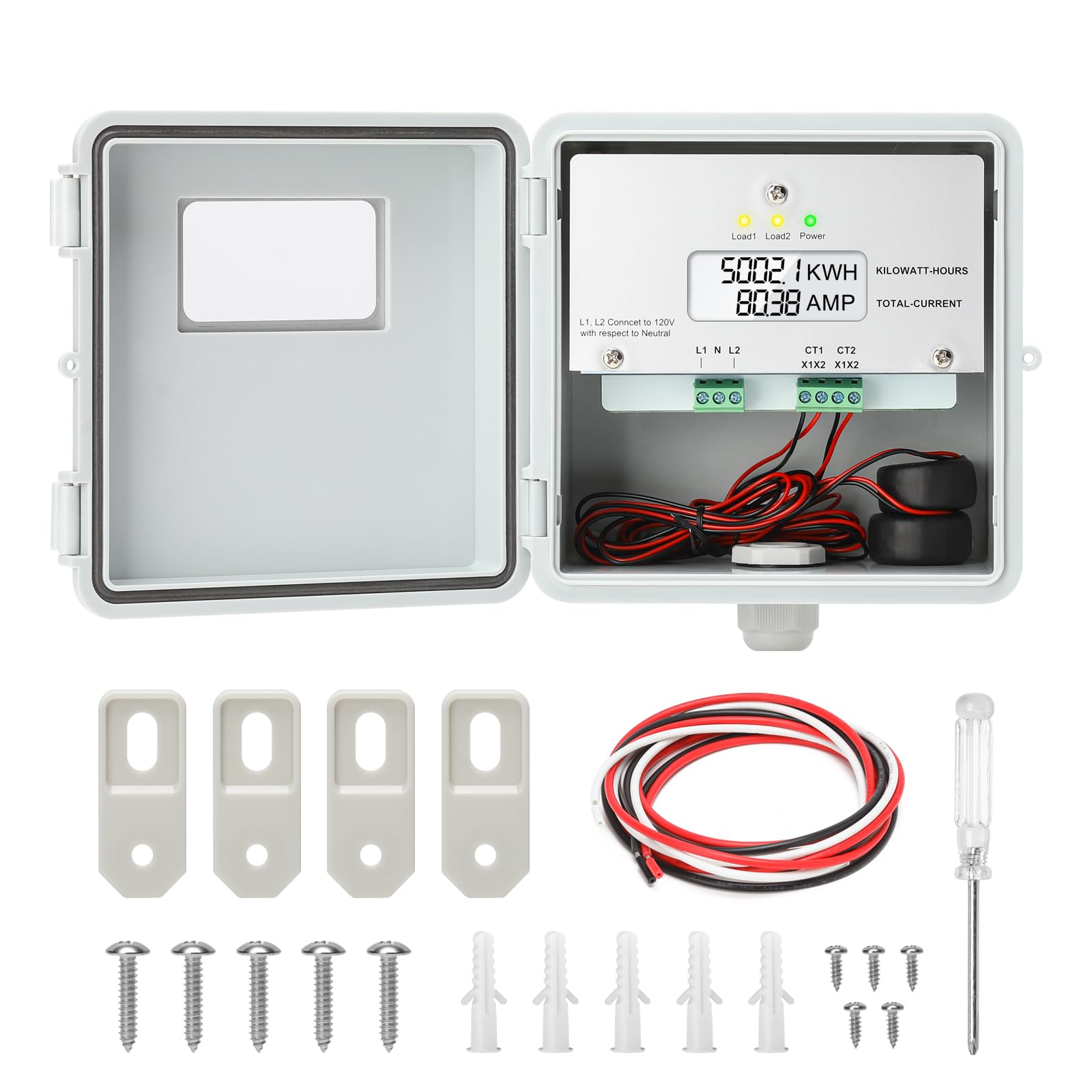 Photo 1 of Outdoor Surface Mount Mechanical Counter, Zuomeng 120/240V 2P3W 100A Mini Power Meter Kit with Backlit LCD Display, Includes 2 Solid Core CTs, Precision Dual-Circuit PWH Measurement