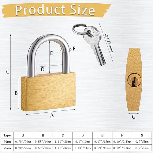 Miniatura 2 de 2 cerraduras pequeñas de latón macizo con llaves, mini cerraduras de 0.787 in + 0.984 in, para equipaje, mochila, casillero de gimnasio, joyero