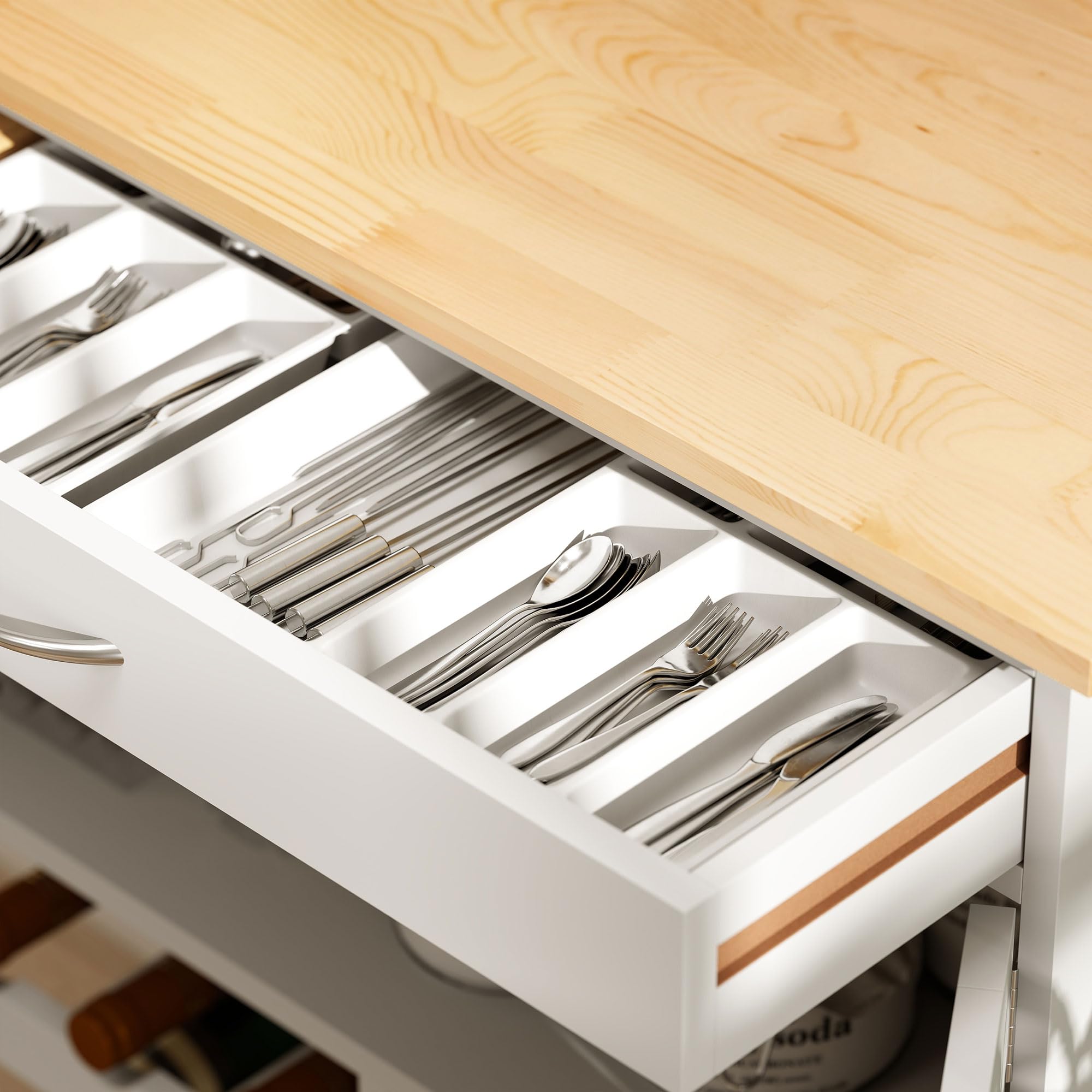 HOMCOM Carrello da Cucina con 9 Portabottiglie, 3 Ante, 4 Ruote e Cassetto, Mobiletto Cucina Salvaspazio con Piano in Legno di Gomma, per Soggiorno, 67x37x87 cm, Bianco e Rovere