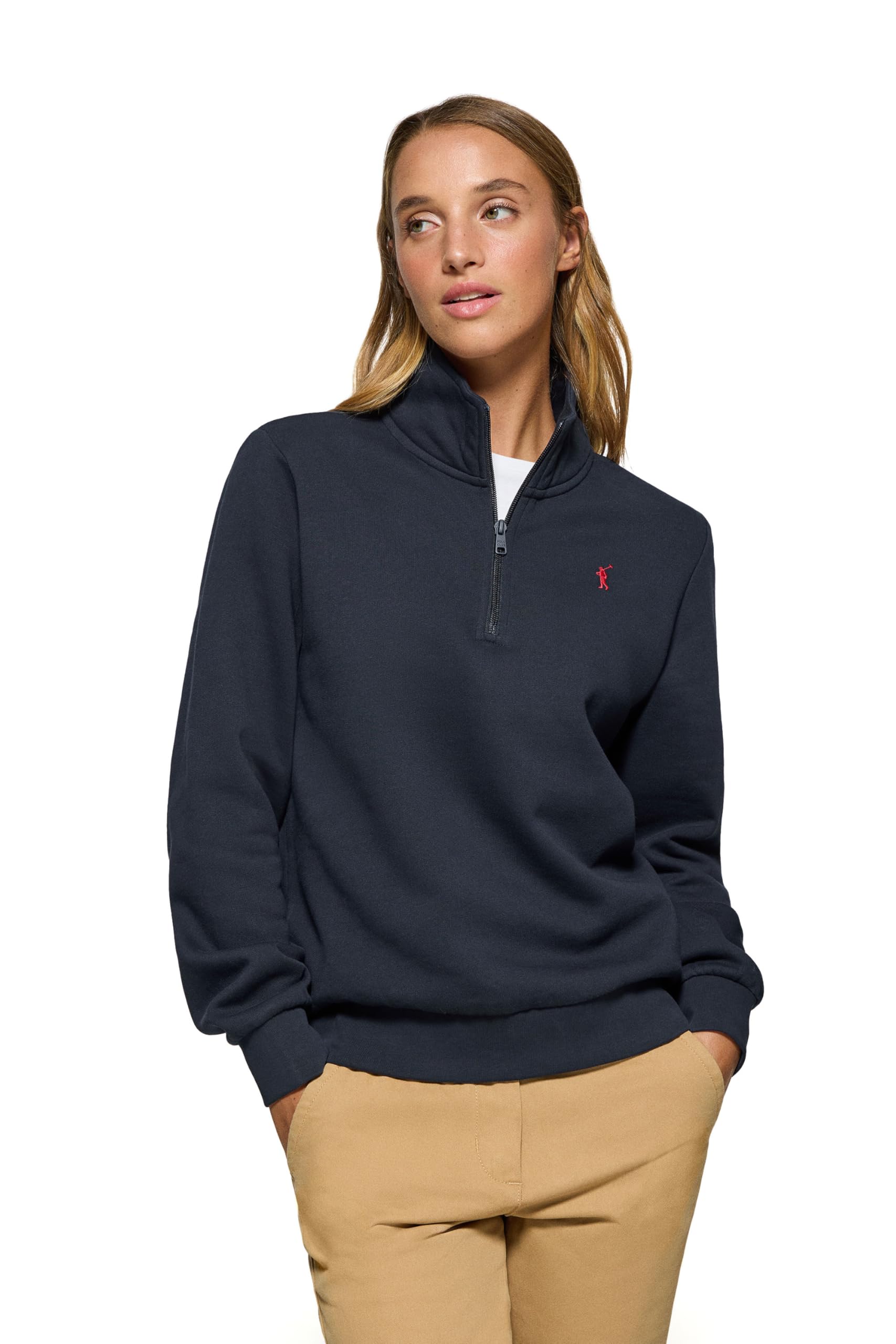 Polo Club Felpa da Donna con Chiusura a Mezza Zip 100% Cotone - Maglia a Maniche Lunghe con Logo