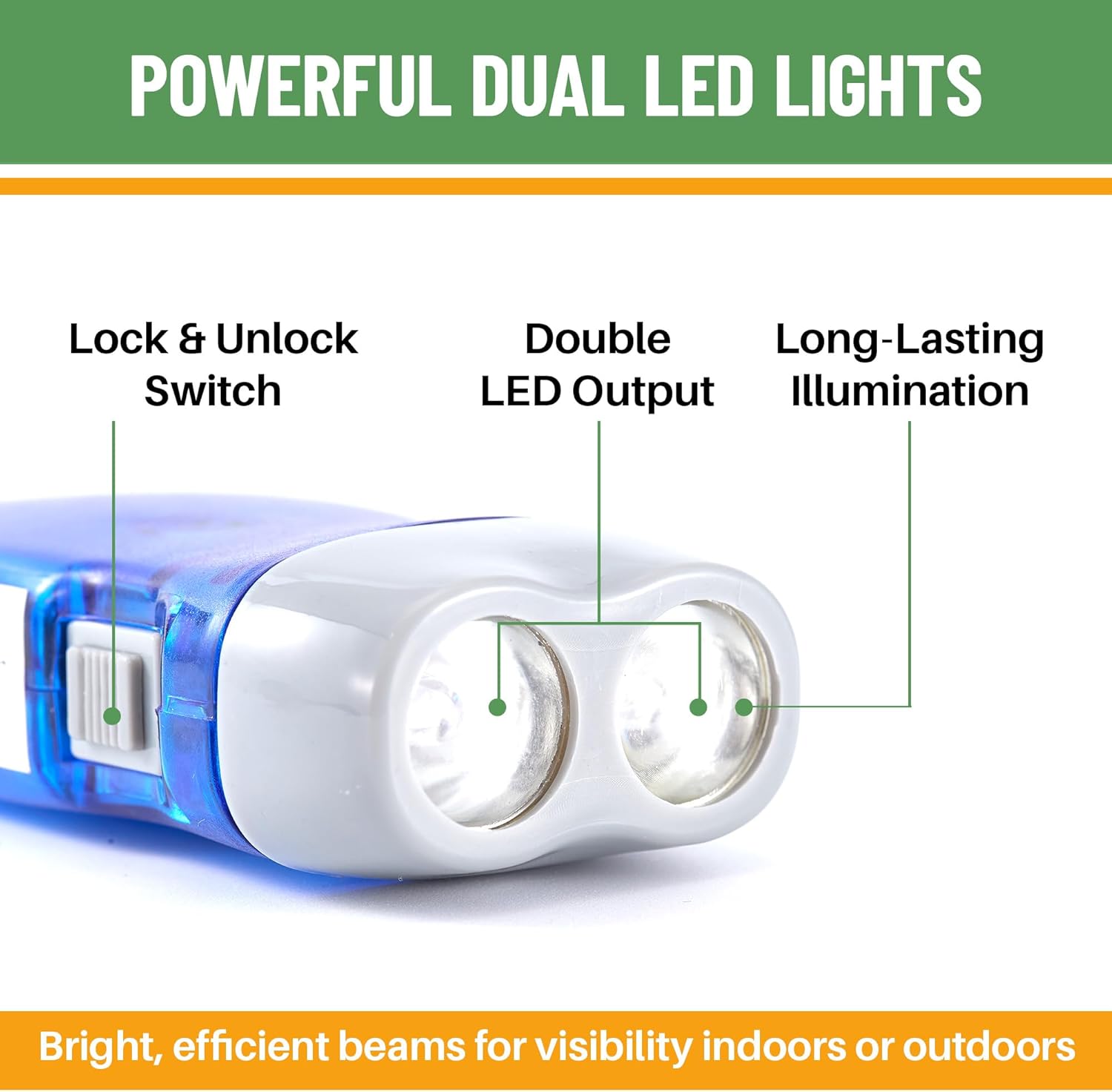 Evelots Hand Crank Emergency Flashlight 24-Pack - Rechargeable Crank Light, Double LED Hand Press Flashlight for Camping, Car, Hiking, Outdoor Sports & Power Outages