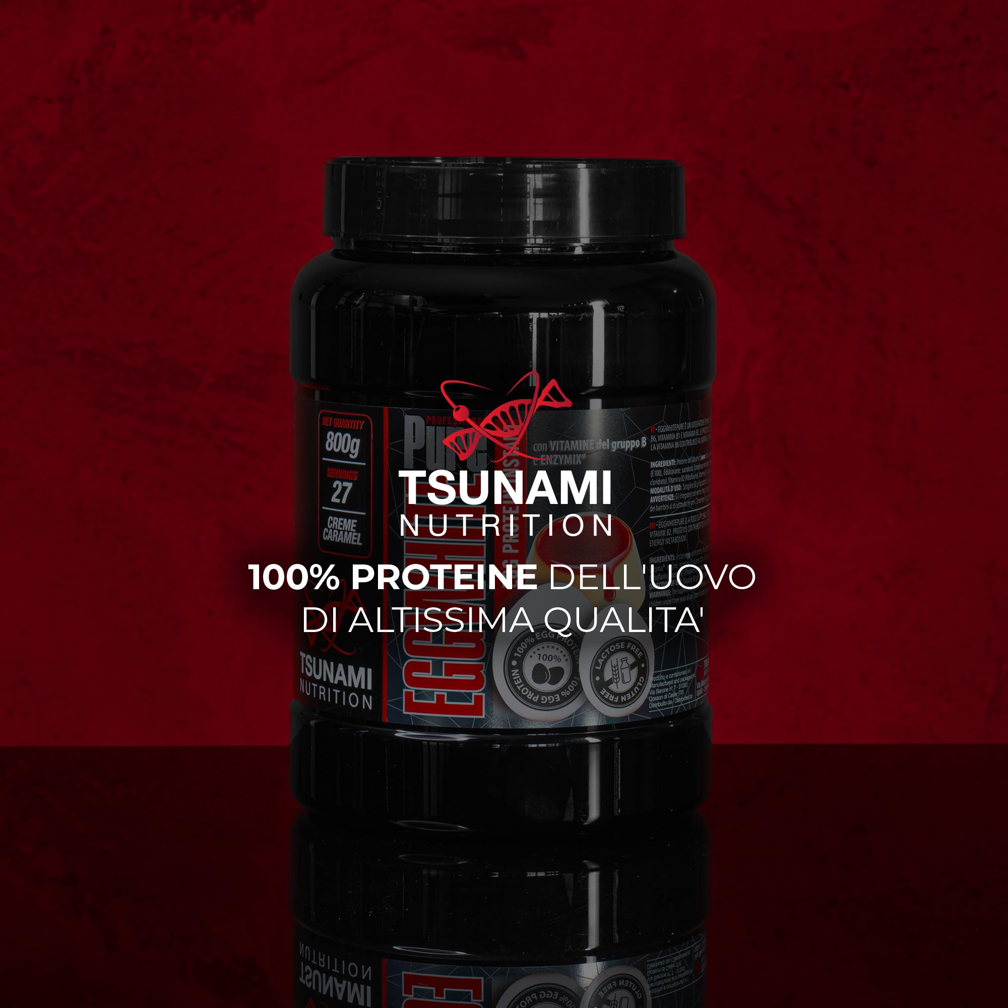 Tsunami Nutrition Egg White Pure Professional, Proteine dell'Albume d'Uovo, Cacao/Crème Caramel, 800g, 27 Porzioni, Senza Glutine, Senza Lattosio, Per Sviluppo Massa Muscolare (800g, Creme caramel)