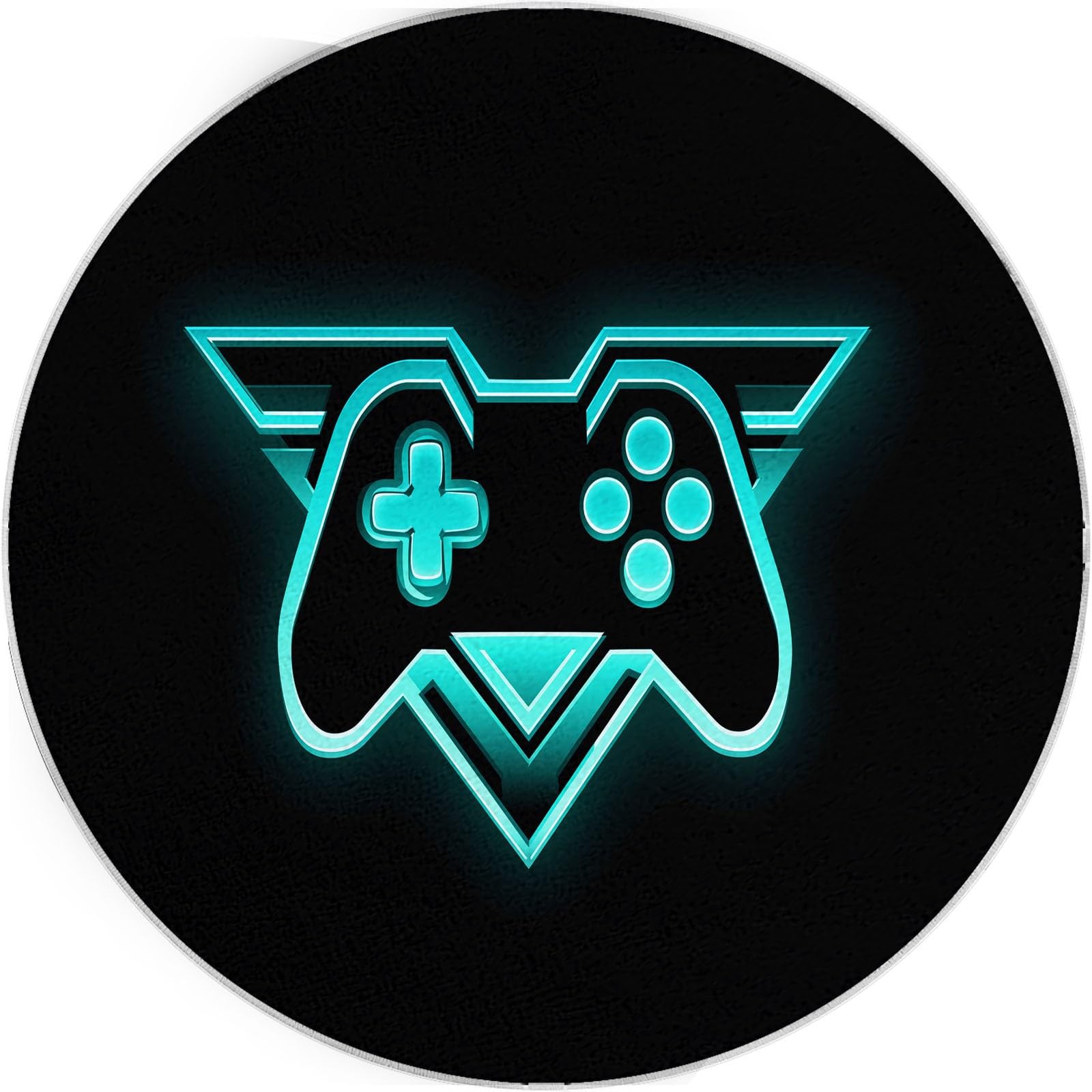 Generisch Teppich Game Controller Rund Ø 120 cm Weich und Flauschig Teppich, rutschfest Waschbar Schwarz Bedruckt Bodenteppich - Pflegeleicht für Wohnzimmer Schlafzimmer Terrasse