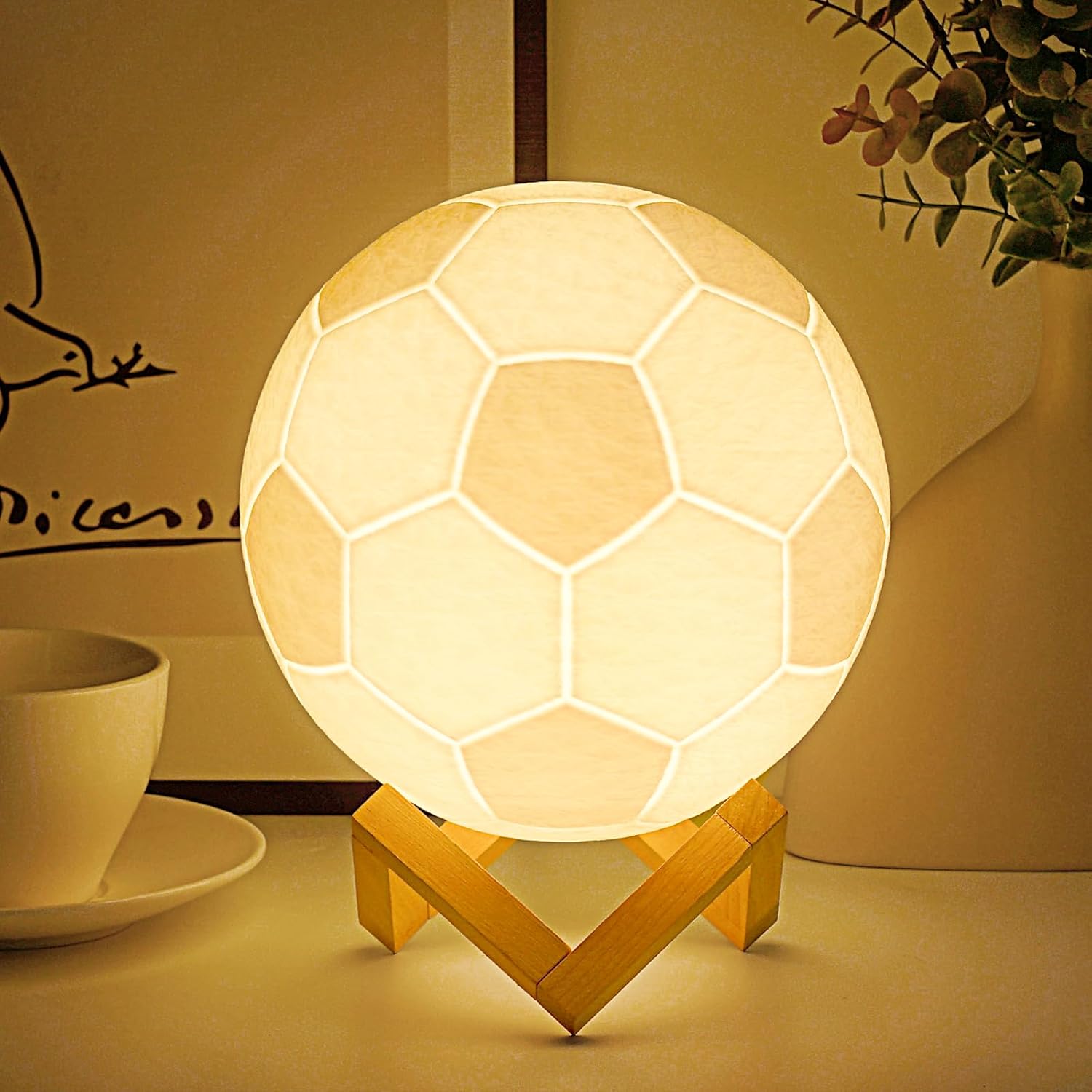 Soccer Lamp Night Light with Remote,16 Color Bedside Table Lamp for Dad,Men,Boys,and Kids Sports Fan Room Decor,Graduation Gift,Stocking Filler White Elephant Gift(7.1inches)