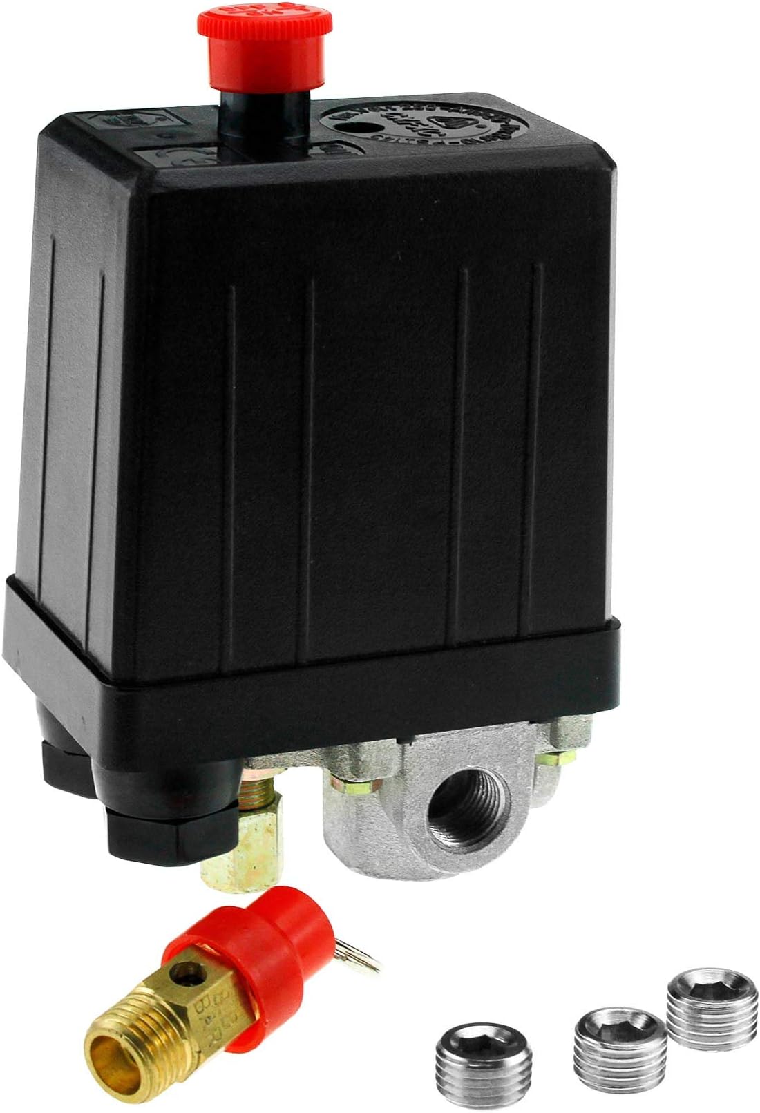 The Lord of the Tools Single Phase Air Compressor Pressure Switch (4 Port) with Safety Value & Blanking Plug 12Bar 175PSI