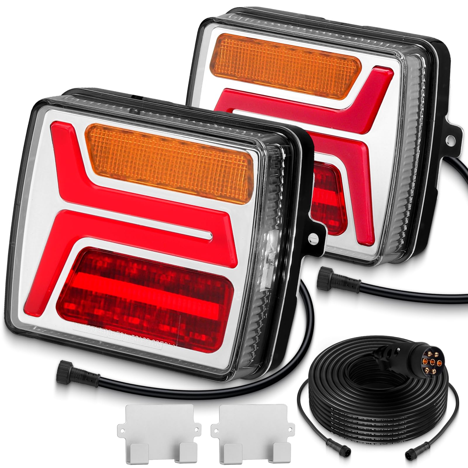 EYPINS Zestaw świateł tylnych z magnesem, 12V LED światła tylne do przyczep z 10m kablem, 7-pinowe oświetlenie przyczepy, światło stopu, kierunkowskazy, oświetlenie tablicy rejestracyjnej dla