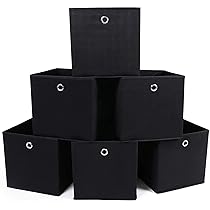 SONGMICS RFB02H-3 – Scatola portaoggetti Pieghevole con Foro per Dita, in Tessuto, 6 Pezzi, 30 x 30 x 30 cm, Colore: Nero