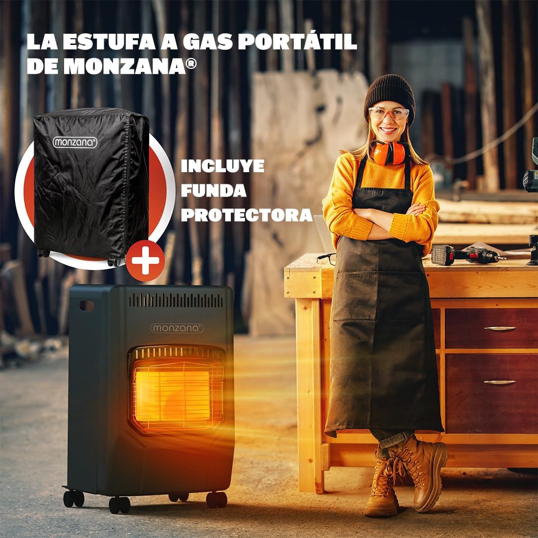 MONZANA® Calefactor de Gas 4200W Estufa Cerámica Regulador de Presión Bajo Consumo Camping Chimenea Móvil