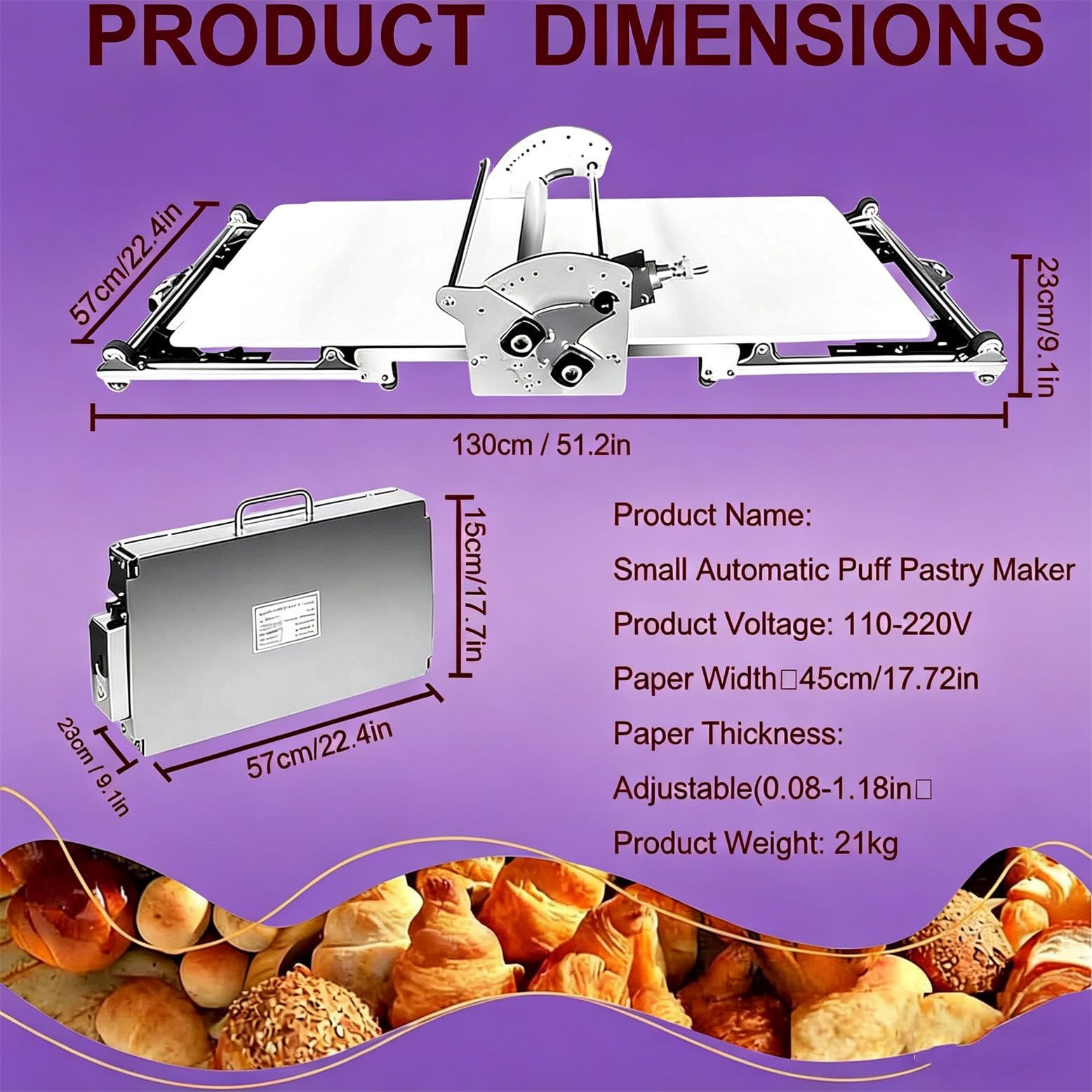 Sfogliatrice elettrica Professionale per Pasta sfoglia, Macchina per impastare con Spessore di precisione da 2 a 30 mm, Nastro trasportatore Largo 17 Pollici per crostate e pasticcini danesi.